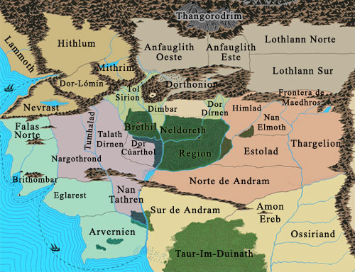 Mapa de Beleriand con sus territorios