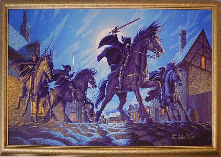 Los Nazgûl en Bree, según los hermanos Greg y Tim Hildebrandt