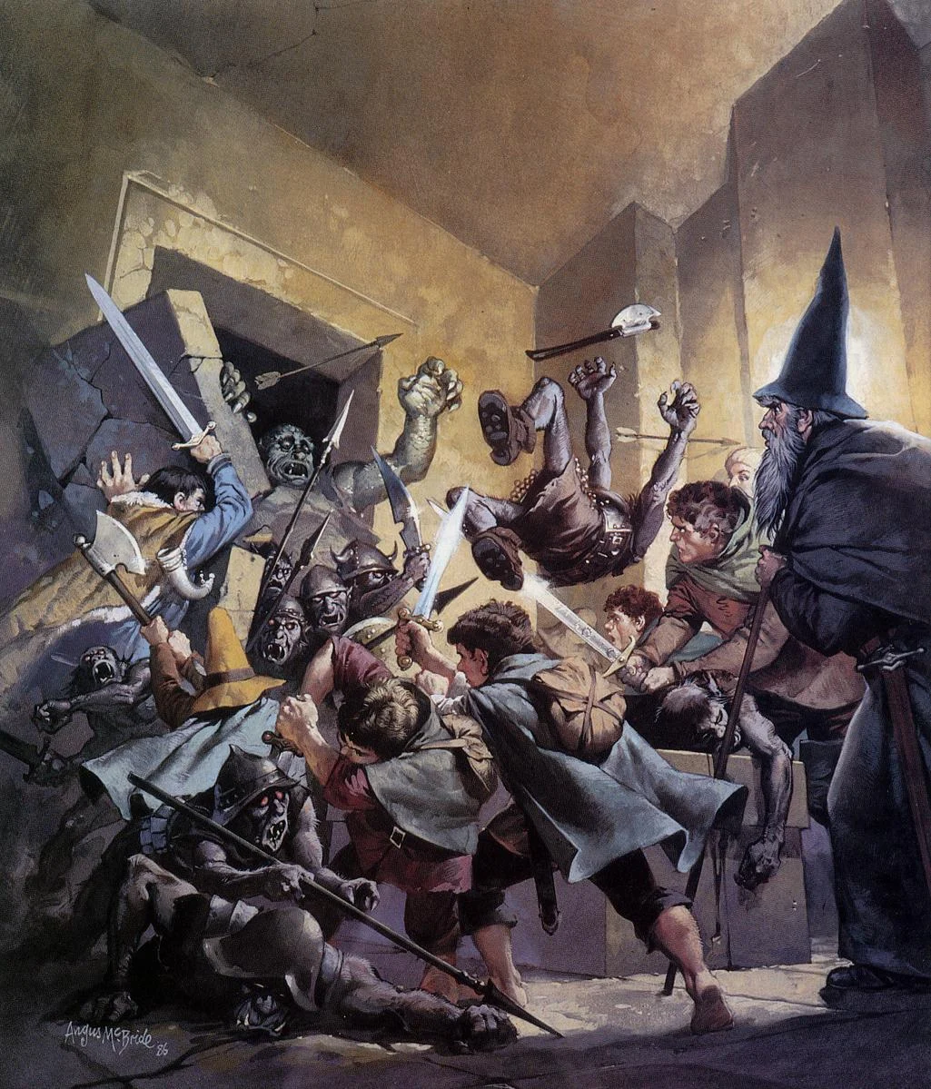 La Compañía en la Cámara de Mazarbul, según Angus McBride