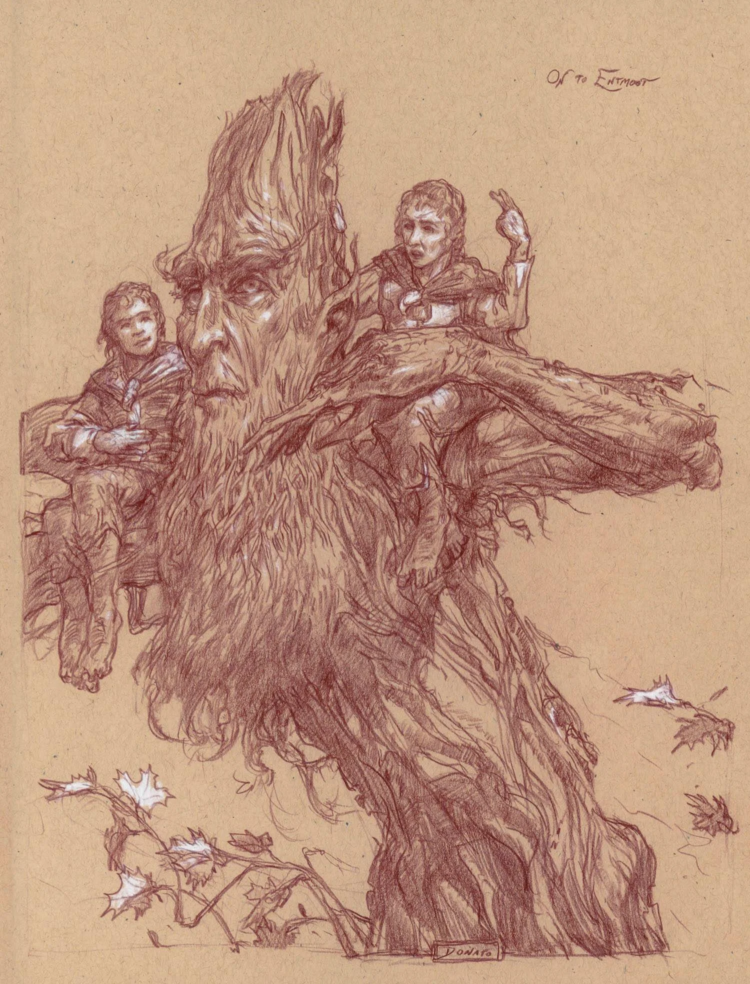 Merry y Pippin con Bárbol, según Donato Giancola