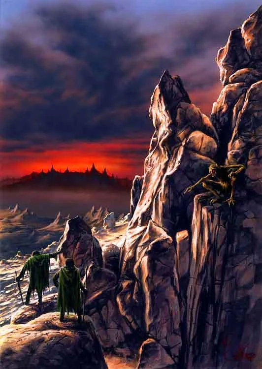 Frodo, Sam y Gollum contemplan Mordor, según Jacek Kopalski