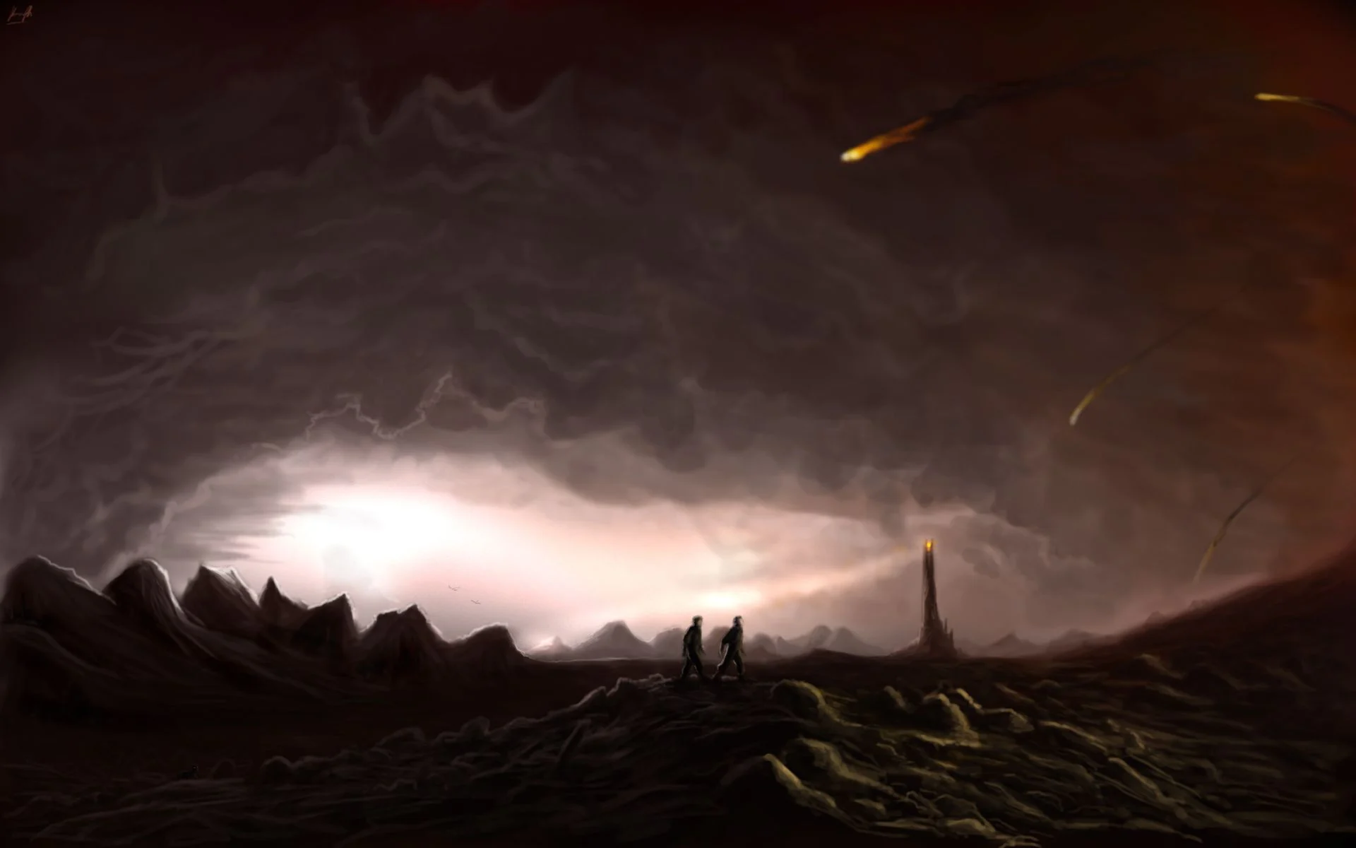 Frodo y Sam en la llanura de Gorgoroth, según Kenneth Sofia