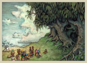 Gandalf deja a Bilbo y a los enanos en la entrada del Bosque Negro, según Ulla Thynell Gandalf deja a Bilbo y a los enanos en la entrada del Bosque Negro, según Ulla Thynell