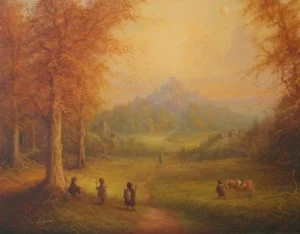 Trancos y los hobbits se acercan a la Cima de los Vientos, según el artista inglés Joe Gilronan