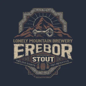 "Cerveza negra de Erebor. Cervecería de la Montaña Solitaria". Diseño de Cory Freeman