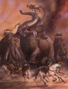 Mûmakil en la Batalla de los Campos del Pelennor, según la artista rusa Julia Alekseeva