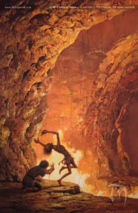 Gollum con el Anillo en la Grieta del Destino, según el artista canadiense Ted Nasmith