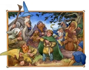 Bilbo reaparece ante Gandalf y los enanos, según el artista estadounidense David T. Wenzel