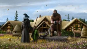 Gandalf y Bilbo ante Beorn, según el artista estadounidense Jeremiah Humphries