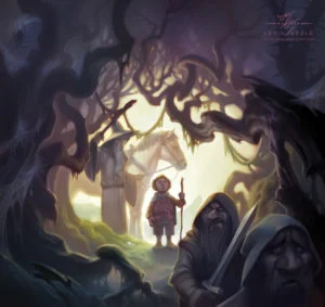 Bilbo y los enanos entran en el Bosque Negro, según el artista estadounidense Kevin Keele