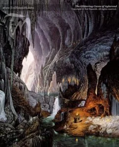 Gimli y Legolas visitan las Cavernas Centelleantes, según el artista canadiense Ted Nasmith