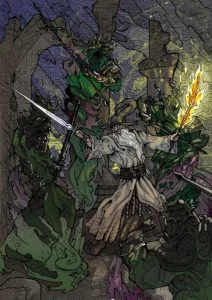 Gandalf se enfrenta a los Nazgûl en la Cima de los Vientos, según el artista británico Theodore Edward Matthews