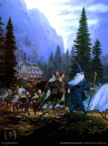 La Compañía del Anillo deja Rivendel, según el artista canadiense Ted Nasmith