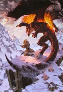 Gandalf y el Balrog en el Celebdil, según el artista estadounidense Raoul Vitale