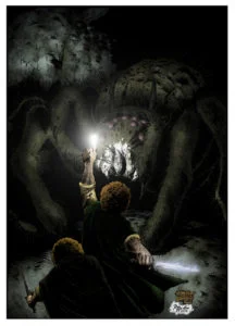 Frodo y Sam se enfrentan a Ella-Laraña, según los artista brasileños Hélcio Rogério y Ricardo Martins