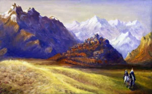 Aragorn, Gandalf, Gimli y Legolas llegan a Edoras, según el artista estadounidense Jef Murray