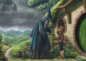 Gandalf visita a Bilbo, según el artista brasileño Daniel Pilla