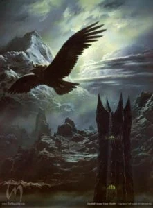 Gwaihir rescata a Gandalf de Orthanc, por el artista canadiense Ted Nasmith