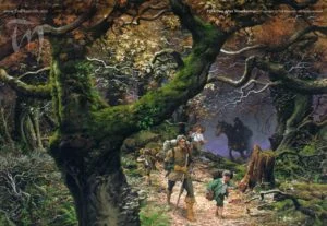 Aragorn y los hobbits camino de Rivendel, según el artista canadiense Ted Nasmith