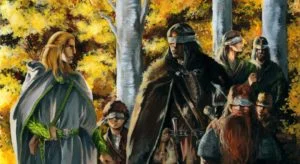 Haldir guía a la Compañía por Lothlórien, según la artista polaca Katarzyna Chmiel-Gugulska