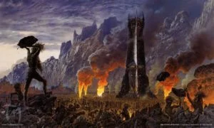 Los Ents destruyen Isengard, por el artista canadiense Ted Nasmith
