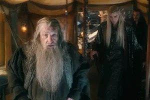 Gandalf, Thranduil y Bardo en Valle