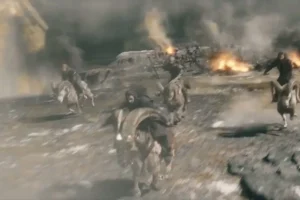 Thorin, Fili, Kili y Dwalin a la carga