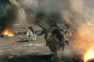 Thorin, Fili, Kili y Dwalin a la carga en carneros