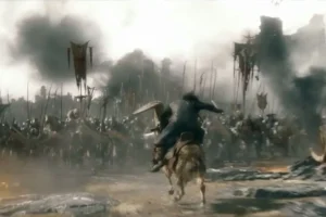 Thorin, Fili y Kili cargan contra los Orcos