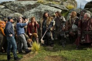 Peter Jackson y los actores en el rodaje