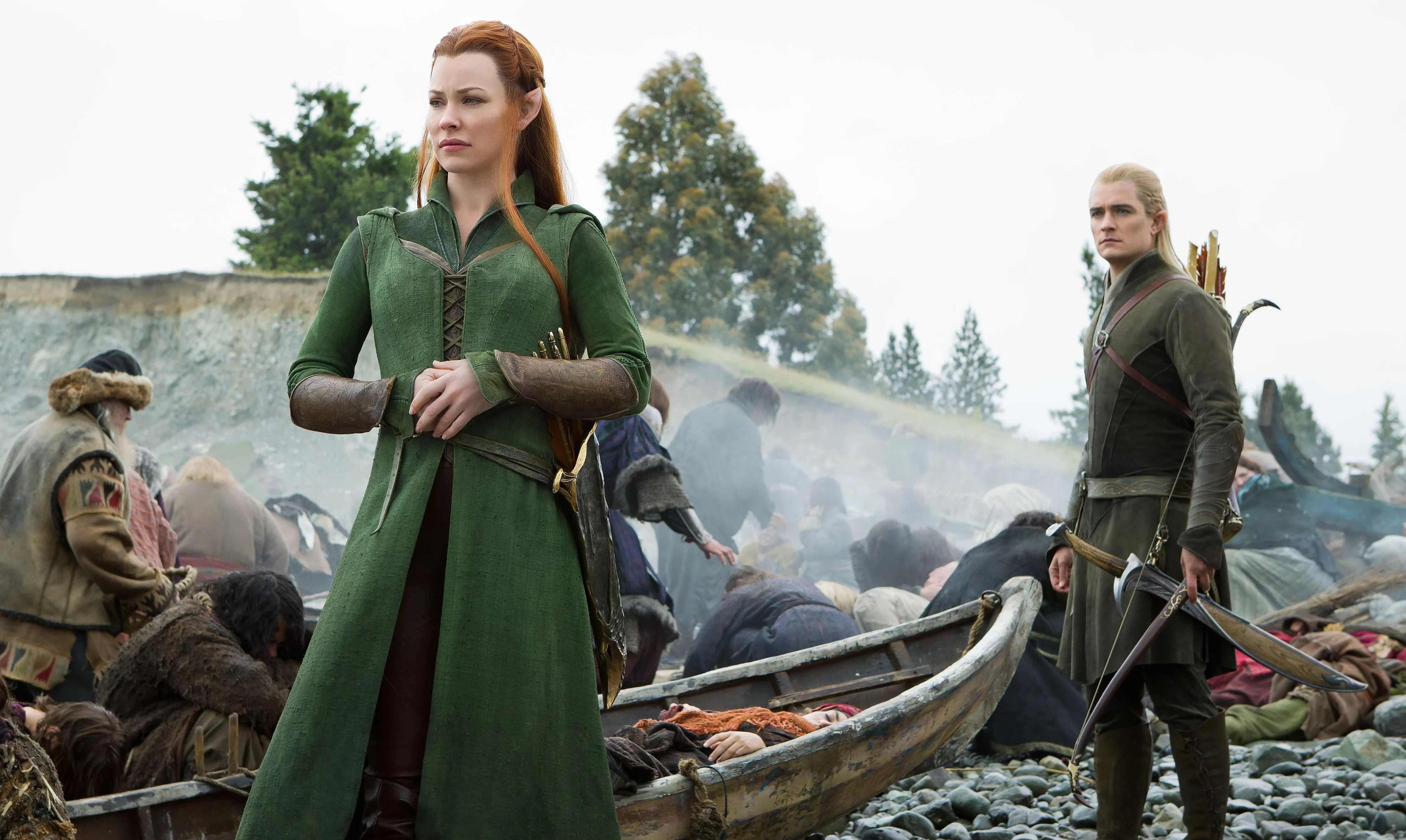 Tauriel y Legolas en la orilla del Lago Largo