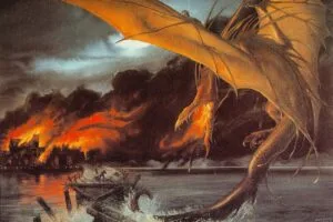 Smaug destruye la Ciudad del Lago