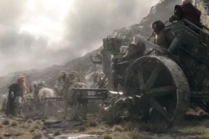 Balin, Dwalin, Fili y Kili llegan en un carro