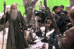 Ian McKellen rodando una escena de batalla