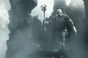 Azog listo para saltar en la Colina del Cuervo
