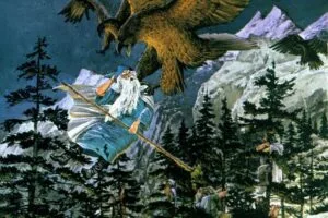 Las Águilas rescatan a Gandalf, Bilbo y los Enanos de los Wargos