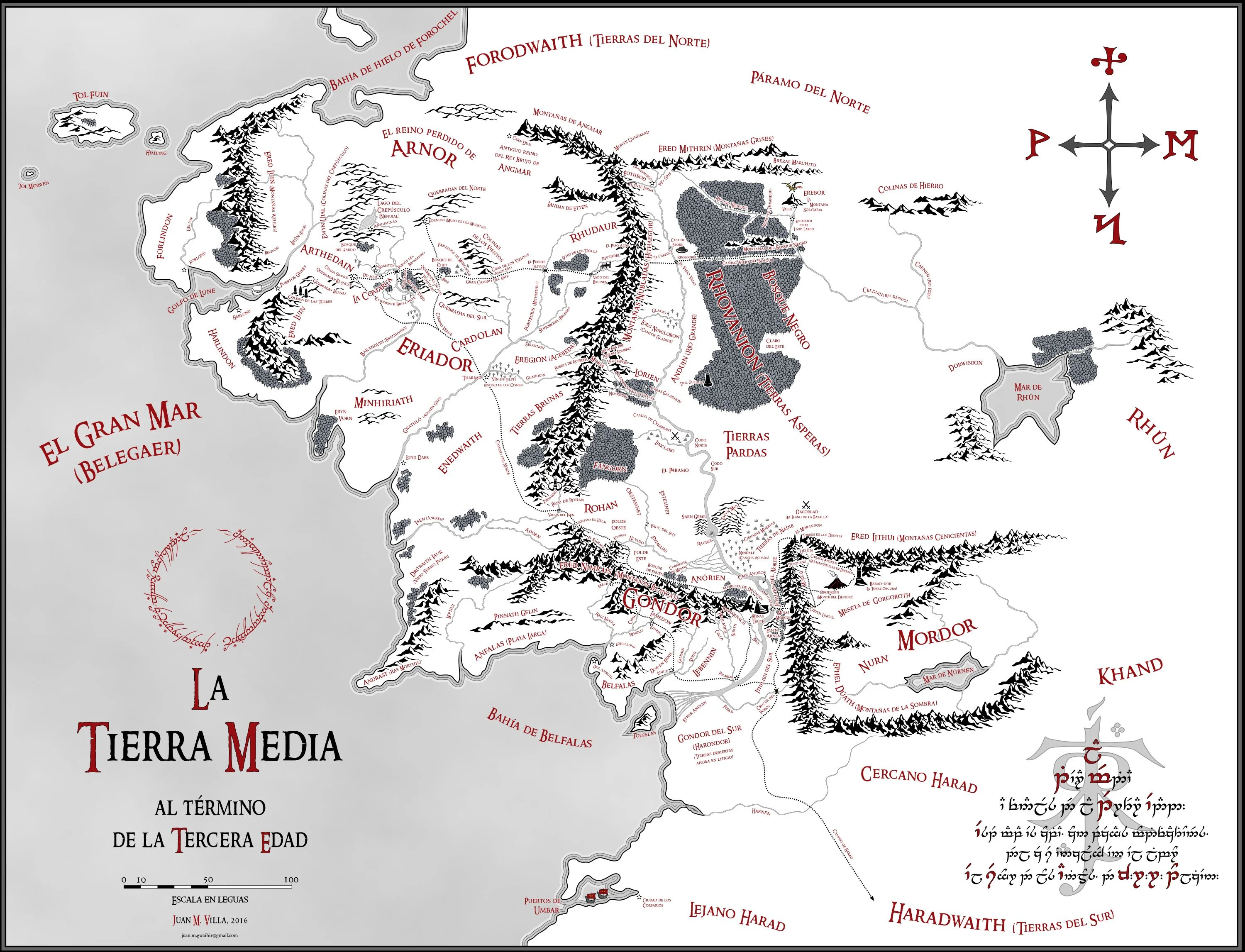 Mapa de la Tierra Media en blanco y negro de Juan M. Villa