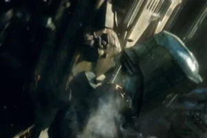 Una de las estatuas de Erebor cae