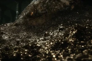 Smaug emerge del tesoro de Erebor