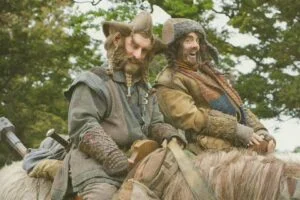 Jed Brophy y James Nesbitt en el rodaje de El Hobbit