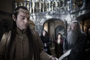Elrond, Thorin, Bilbo y Gandalf en Rivendel