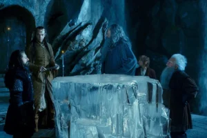 Thorin, Elrond, Bilbo, Gandalf y Balin en Rivendel