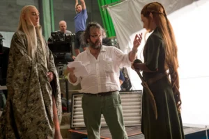 Lee Pace, Peter Jackson y Evangeline Lilly