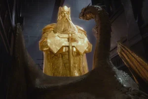 Smaug y la estatua de oro de Thrór
