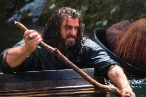 Thorin en uno de los barriles