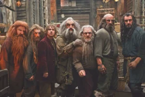 Bilbo y los Enanos en la Ciudad del Lago