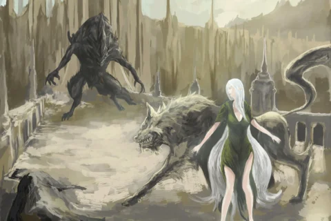 Sauron se enfrenta a Huan, el perro de Valinor