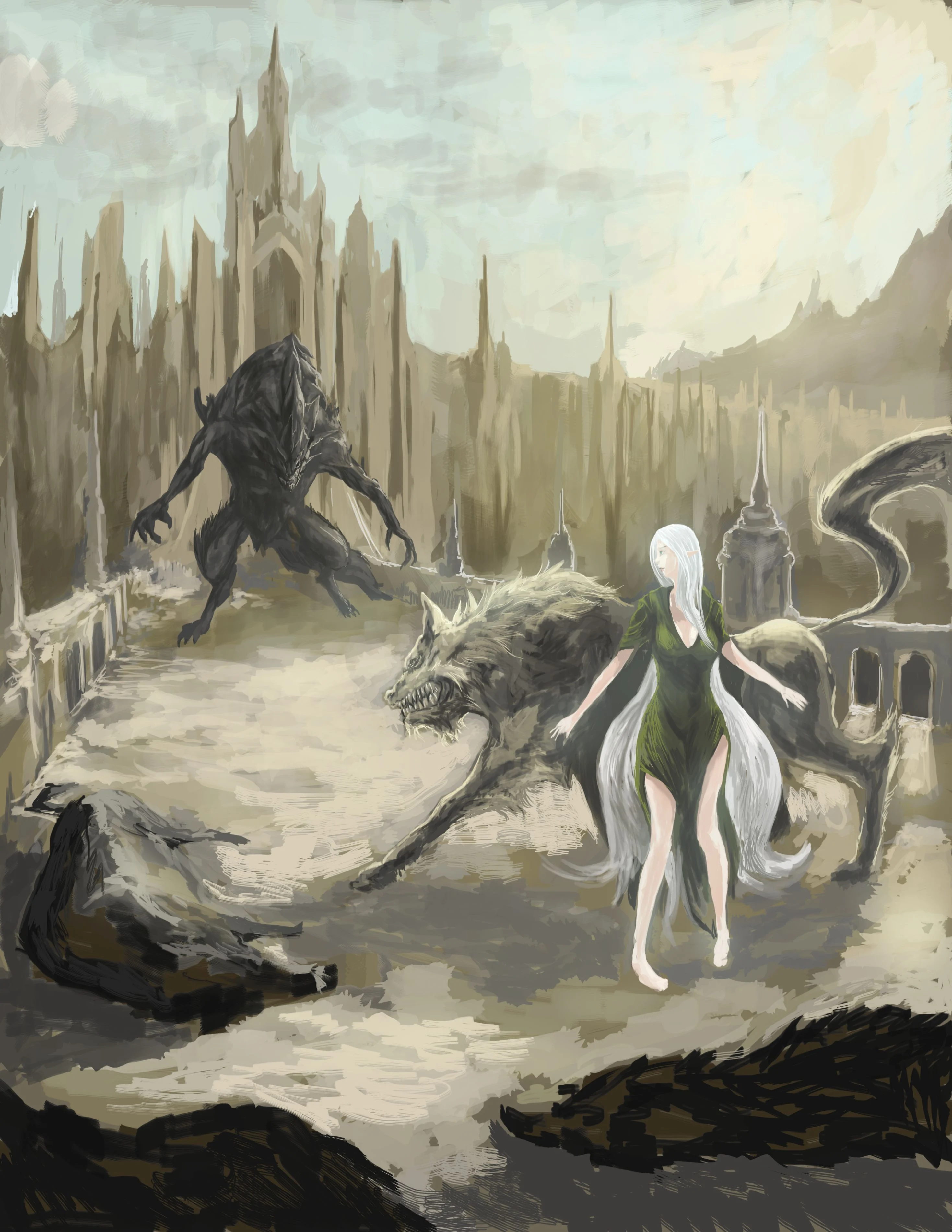 Sauron se enfrenta a Huan, el perro de Valinor, de Matias Habert