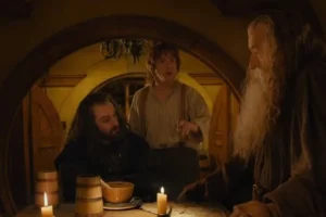 Bofur, Thorin, Bilbo, Gandalf y Dwalin