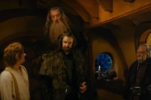 Bilbo, Gandalf, Thorin, Dori y Dwalin